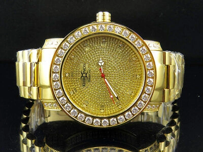 Pre-owned Khronos Men's Yellow Gold Finish Stainless Steel  Simulated Diamond Watch 48mm