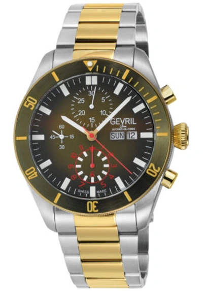 Pre-owned Gevril Men's 48625b Yorkville Chrono Swiss Automatic Eta 7750 Divers Steel Watch