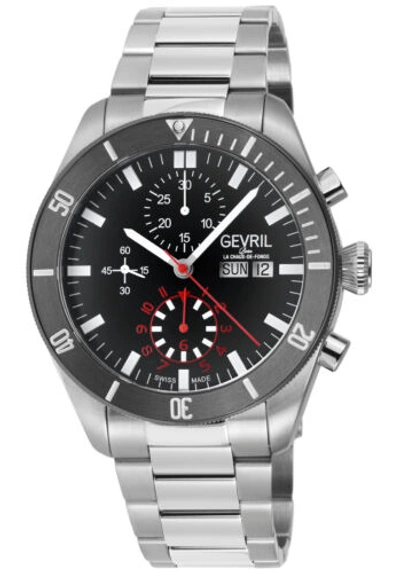 Pre-owned Gevril Men's 48624b Yorkville Chrono Swiss Automatic Eta 7750 Divers Steel Watch
