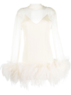 Taller Marmo Gina Spirito Feather-trimmed Minidress In Neutrals
