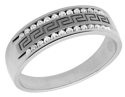 Pre-owned Jewelry Unlimited Men's 14k White Gold Greek Key Genuine Diamonds Wedding Band Ring 0.25ct 6mm