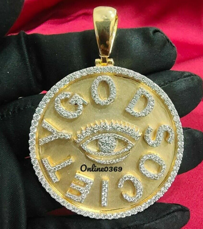 Pre-owned Online0369 Mens Yellow Gold Plated 1.00 Ct Rd Cubic Zirconia Name Disk Pendant Silver In White