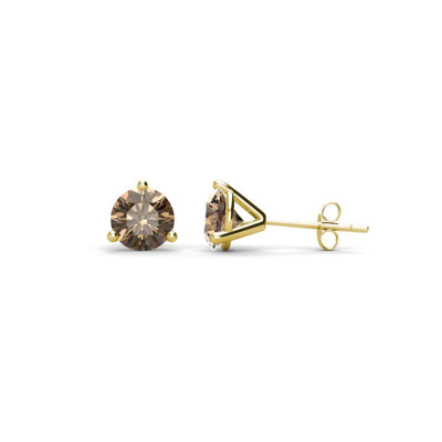 Pre-owned Trijewels Smoky Quartz 4mm 3 Prong 1/2 Ctw Solitaire Stud Earrings 14k Gold Jp:63611 In Brown