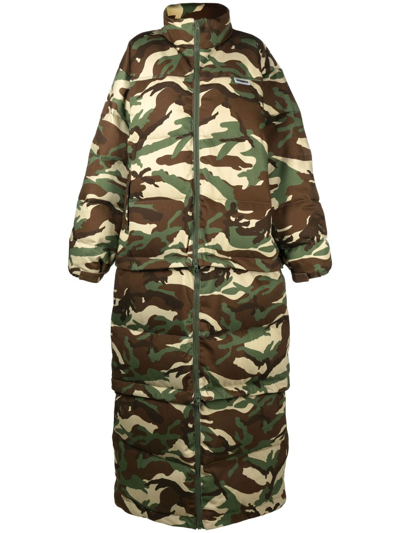 Vetements Long Camouflage Quilted Down Coat In Green