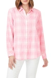 Foxcroft Faith Beach Plaid Button-up Tunic Shirt In Pink Champagne