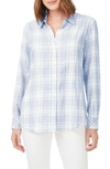 Foxcroft Rhea Plaid Tunic Blouse In Soft Blue