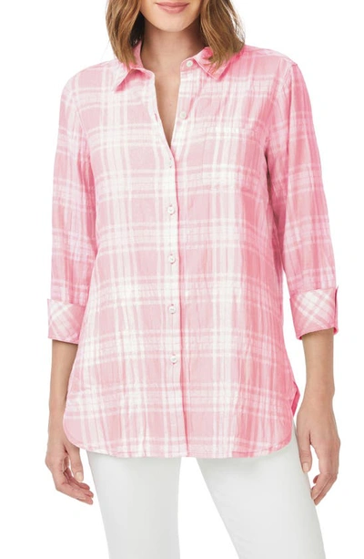 Foxcroft Germaine Plaid Tunic Blouse In Pink Champagne