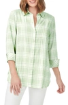 Foxcroft Germaine Plaid Tunic Blouse In Sea Mist