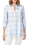 Foxcroft Germaine Plaid Tunic Blouse In Soft Blue
