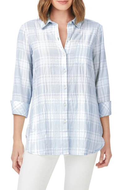 Foxcroft Germaine Plaid Tunic Blouse In Soft Blue
