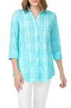 Foxcroft Faith Beach Plaid Button-up Tunic Shirt In Oceanside