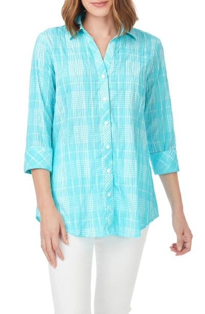 Foxcroft Faith Beach Plaid Button-up Tunic Shirt In Oceanside