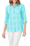 Foxcroft Faith Beach Plaid Button-up Tunic Shirt In Oceanside