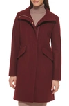 Cole Haan Signature Wool Blend Melton Coat In Burgundy