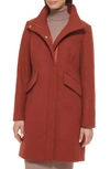 Cole Haan Signature Wool Blend Melton Coat In Rust