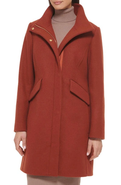 Cole Haan Signature Wool Blend Melton Coat In Rust