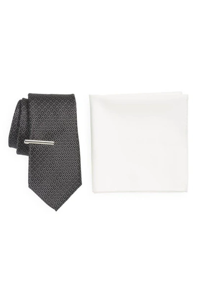 Nordstrom Neat Silk Tie, Silk Pocket Square & Tie Bar Set In Black
