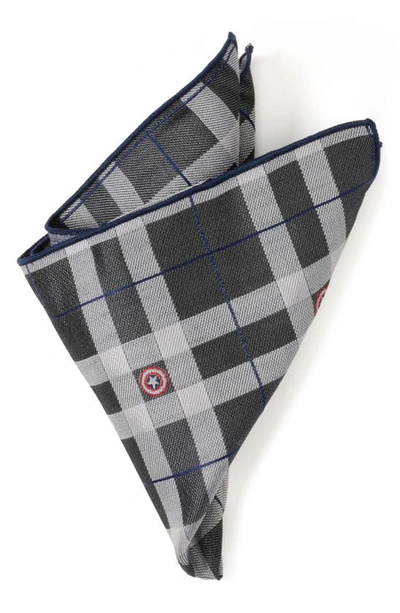 Cufflinks, Inc Marvel Captain America Plaid Silk Pocket Square In Gray