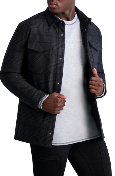 Karl Lagerfeld Plaid Shirt Jacket In Grey Plaid