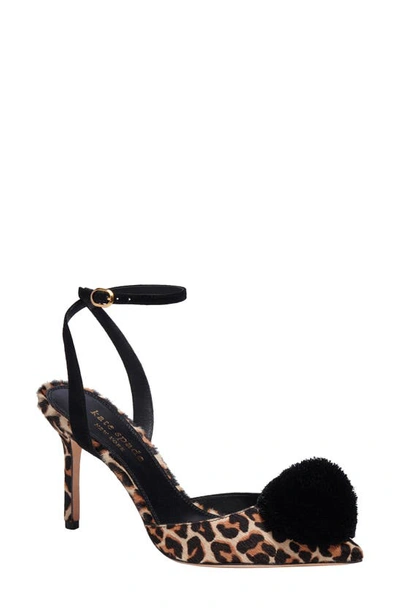 Kate Spade Amour Pom Leopard-print Calf Hair Ankle-strap Pumps In Brown