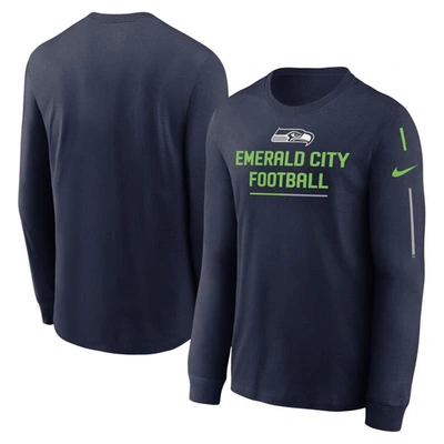 Nike College Navy Seattle Seahawks Team Slogan Long Sleeve T-shirt In Blue