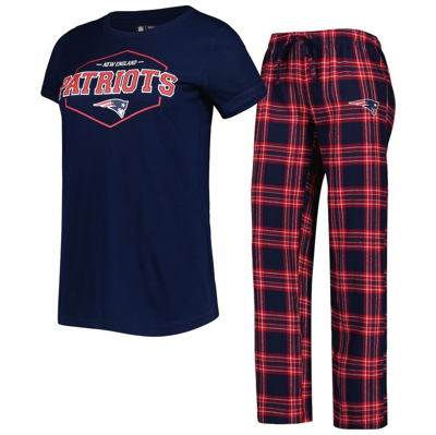 Concepts Sport Women's  Navy, Red New England Patriots Badge T-shirt And Pants Sleep Set In Navy,red