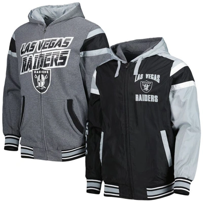 G-iii Sports By Carl Banks Black/gray Las Vegas Raiders Extreme Full Back Reversible Hoodie Full-zip In Black,gray