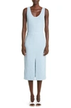 St John Front-slit Boucle Tweed Knit Midi Dress In Sky