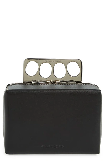 Alexander Mcqueen Mini Four Ring Calfskin Box Bag In Black