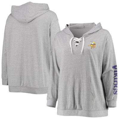 Fanatics Branded Heathered Gray Minnesota Vikings Plus Size Lace-up Pullover Hoodie