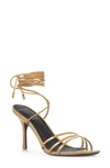 Black Suede Studio Leandra Metallic Ankle-tie Sandals In Porcini Patent Le