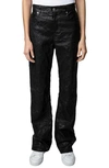 ZADIG & VOLTAIRE EVY CRUSHED LAMBSKIN LEATHER PANTS