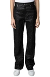 Zadig & Voltaire Evy Crushed Lambskin Leather Pants In Noir