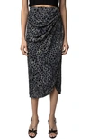 ZADIG & VOLTAIRE JAMELIA BURNOUT STARS FAUX WRAP MIDI SKIRT