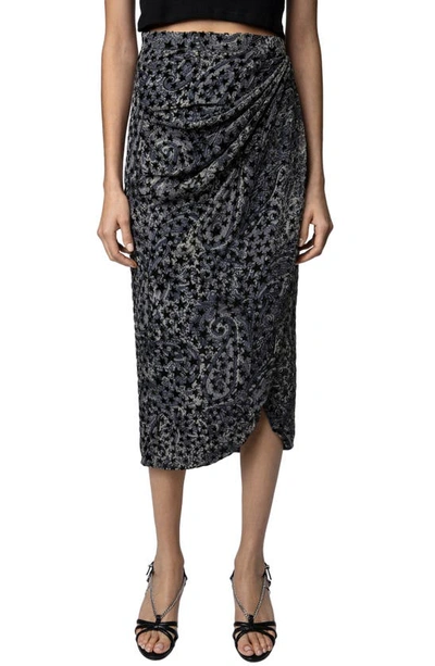 Zadig & Voltaire Jamelia Burnout Stars Faux Wrap Midi Skirt In Black