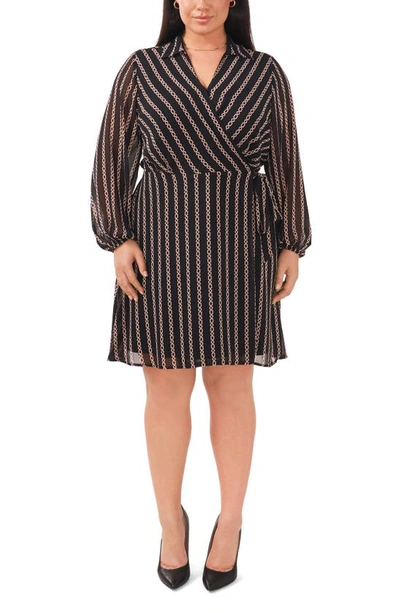 Halogen Chain Print Long Sleeve Dress In Chain Black/ Rust