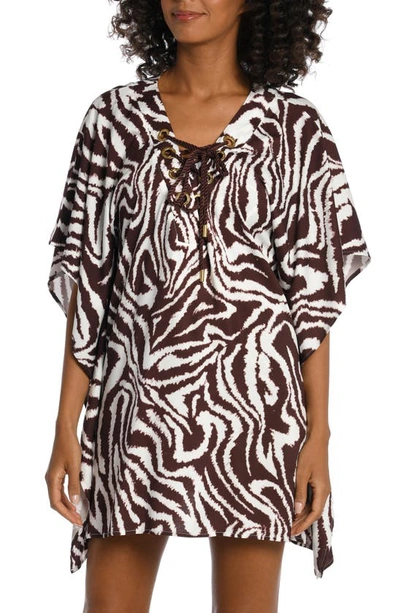 La Blanca Fierce Lace-up Caftan Coverup In Brown