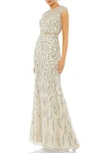 Mac Duggal Beaded Paisley Sleeveless Trumpet Gown In Silver
