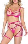 ROMA CONFIDENTIAL KISS & TELL UNDERWIRE BRA, GARTER BELT & THONG SET