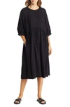 Nordstrom Elbow Sleeve Midi Dress In Black