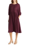 Nordstrom Elbow Sleeve Midi Dress In Burgundy Stem