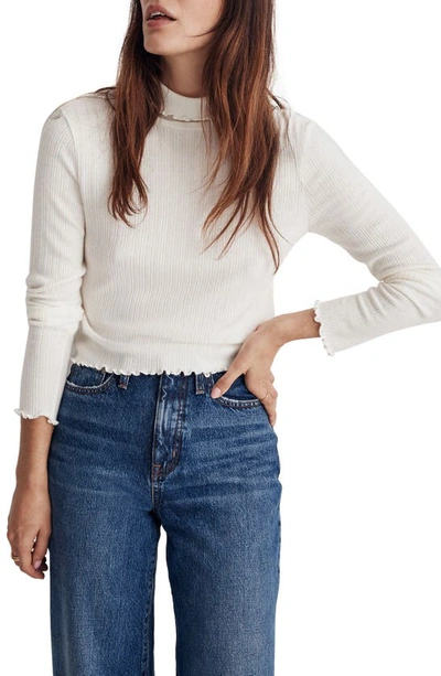 Madewell Ribbed Long Sleeve Turtleneck Crop Top In Antique Cream