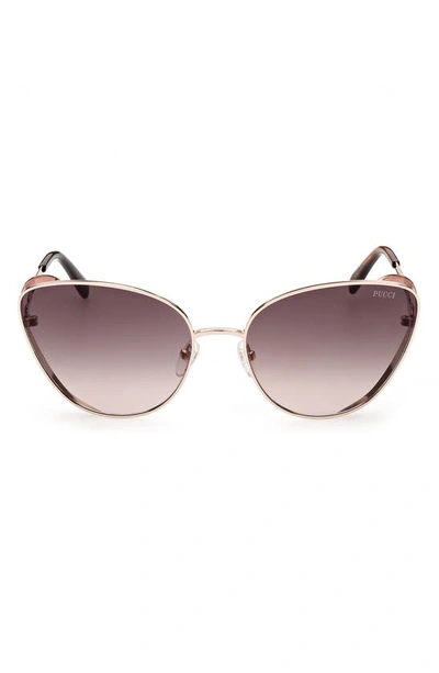 Pucci 61mm Cat Eye Gradient Lens Sunglasses In Rose Gold/ Gradient Smoke
