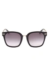 Tom Ford Philippa Square Injection Plastic Sunglasses In Shiny Black/ Smoke