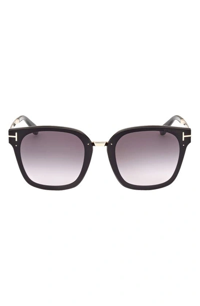 Tom Ford Philippa Square Injection Plastic Sunglasses In Shiny Black/ Smoke