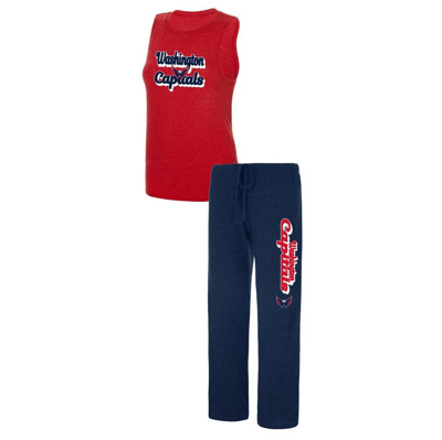 Concepts Sport Heather Red/heather Navy Washington Capitals Meter Muscle Tank Top & Pants Sleep Set