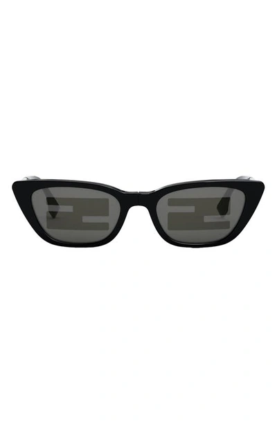 Fendi The  Baguette Anniversary 53mm Cat Eye Sunglasses In Shiny Black/ Solid Smoke