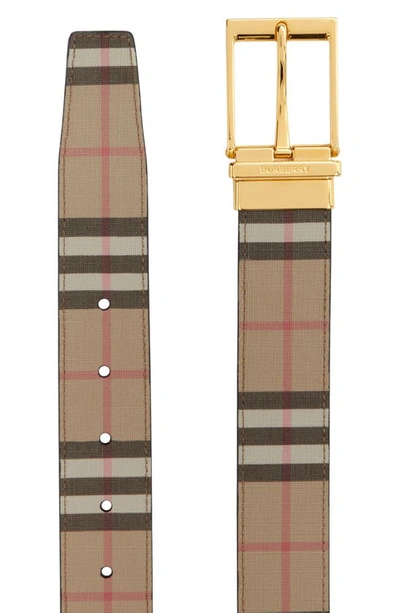 Burberry Reversible Vintage Check And Leather Belt In Archive Beige/gold
