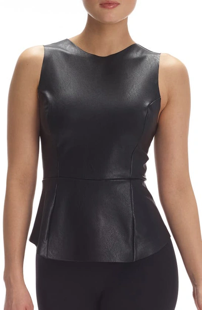 Commando Paneled Faux Stretch-leather Peplum Top In Black