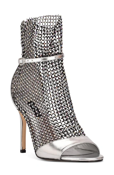 Nine West Imery Rhinestone Fishnet Bootie In Black/ Silver